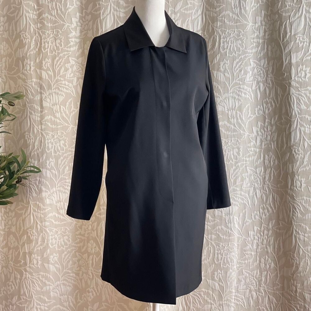 Vtg 90s 00s SOOKI‎ Anthropologie Black Minimalist Trench Coat Longline Jacket S